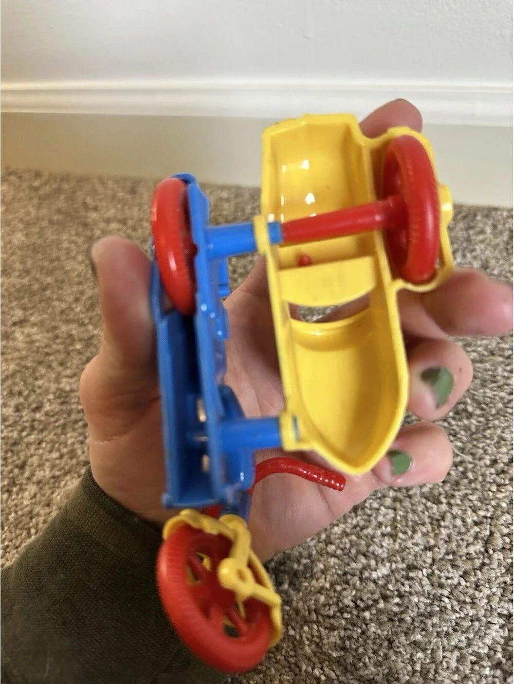 Vintage Renwal Products #23 Toy Motorcycle Sidecar Yellow Red Blue USA C1950s